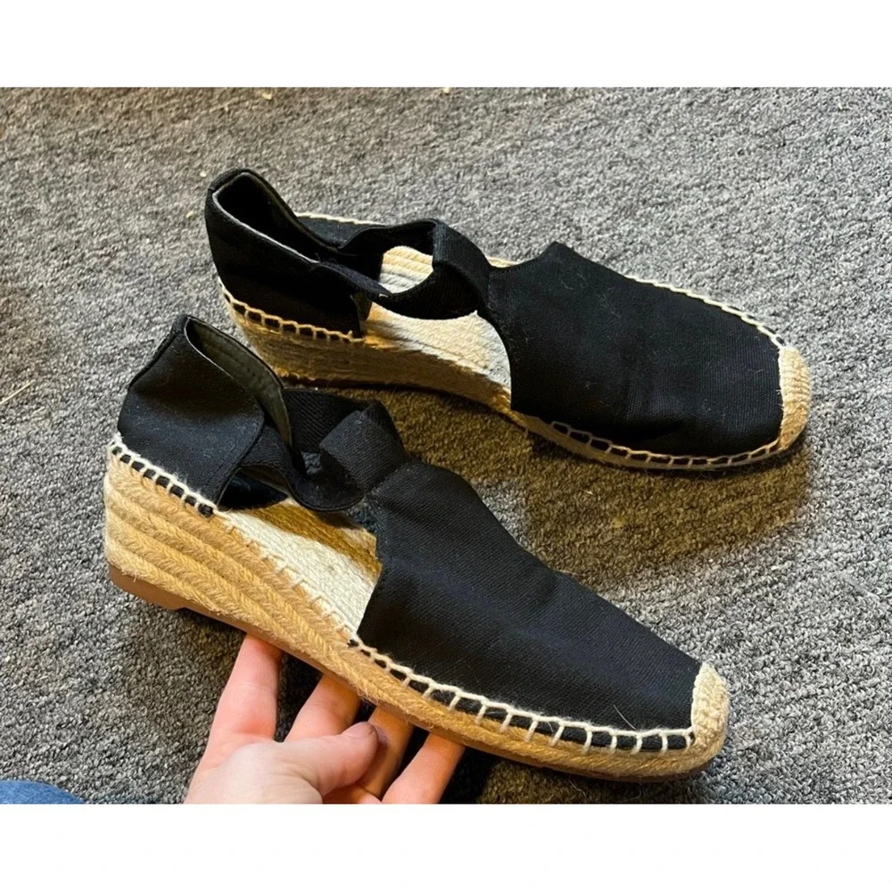 Tory Burch Catalina Black Canvas Wedge Espadrille Sandals Women 9